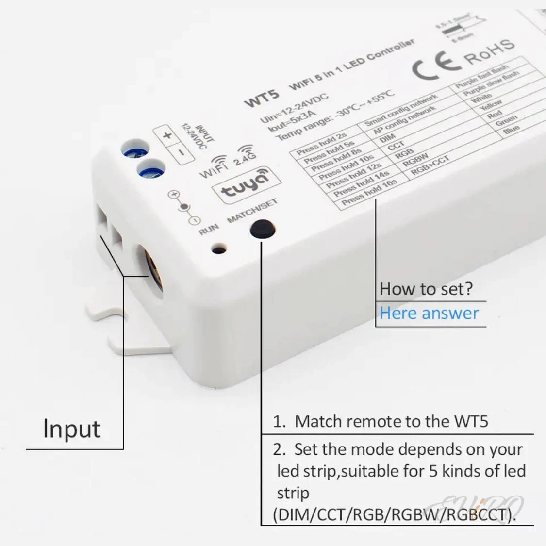 Контроллер WI-Fi+RF 2.4G 5in1 управление приложением, 150-300W, 12-24V, 15А (до 25 м.п. Led ленты 24V, 10W)