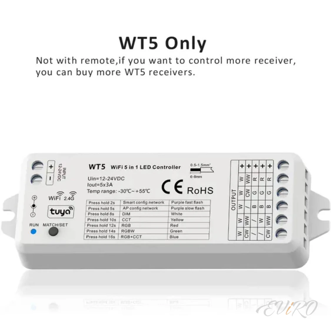 Контроллер WI-Fi+RF 2.4G 5in1 управление приложением, 150-300W, 12-24V, 15А (до 25 м.п. Led ленты 24V, 10W)